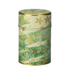 画像1: 茶筒 お茶を入れる缶 印刷缶 100g「花あそび」緑 茶缶