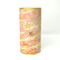 茶筒 お茶を入れる缶 印刷缶 200g「花あそび」ピンク 茶缶