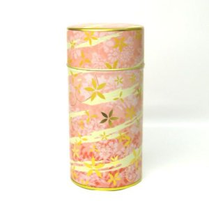 画像1: 茶筒 お茶を入れる缶 印刷缶 200g「花あそび」ピンク 茶缶