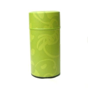 画像1: 茶筒 お茶を入れる缶 印刷缶 200g「春夏秋冬」緑色 茶缶