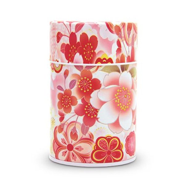 画像1: 茶筒 お茶を入れる缶 印刷缶 100g「はなおもい」赤 茶缶 (1)