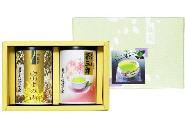 画像1: お茶ギフト 静岡茶 「富士の山、荼三郎 100ｇ紙缶各１本詰合せギフト」極上ランク 静岡銘茶二撰 100g×2紙缶  (1)