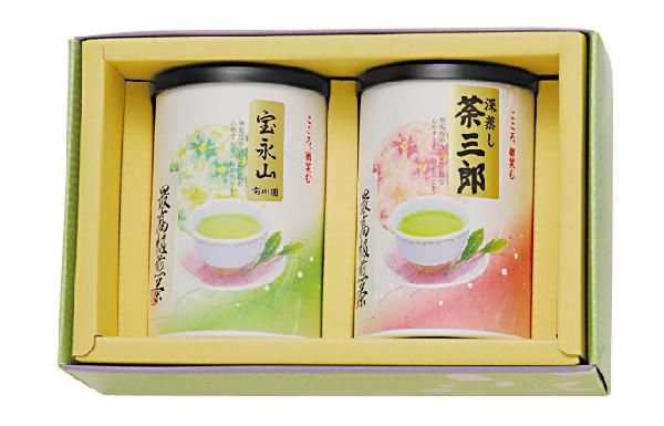 画像1: お茶ギフト 静岡茶 最高級煎茶 【茶三郎、宝永山、100g紙缶各１本詰合せギフト】極撰ランク&極上ランク 100g×2紙缶  (1)